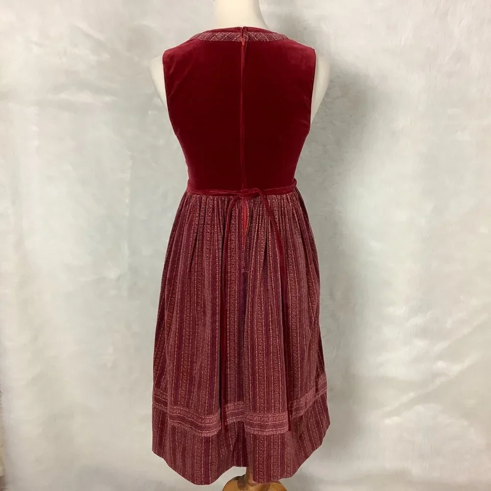 Vintage 70s Teens Fashion Elder Harajuku Tarita Red Velvet Lace Up Drindle Dress - Picture 4 of 7